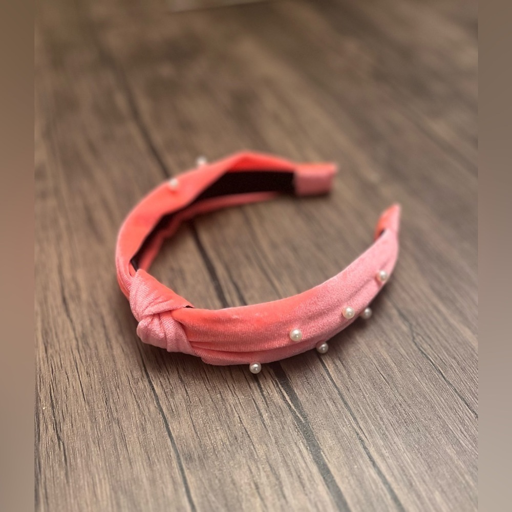 BP Florescent Pink Knotted Headband with Pearl Accents